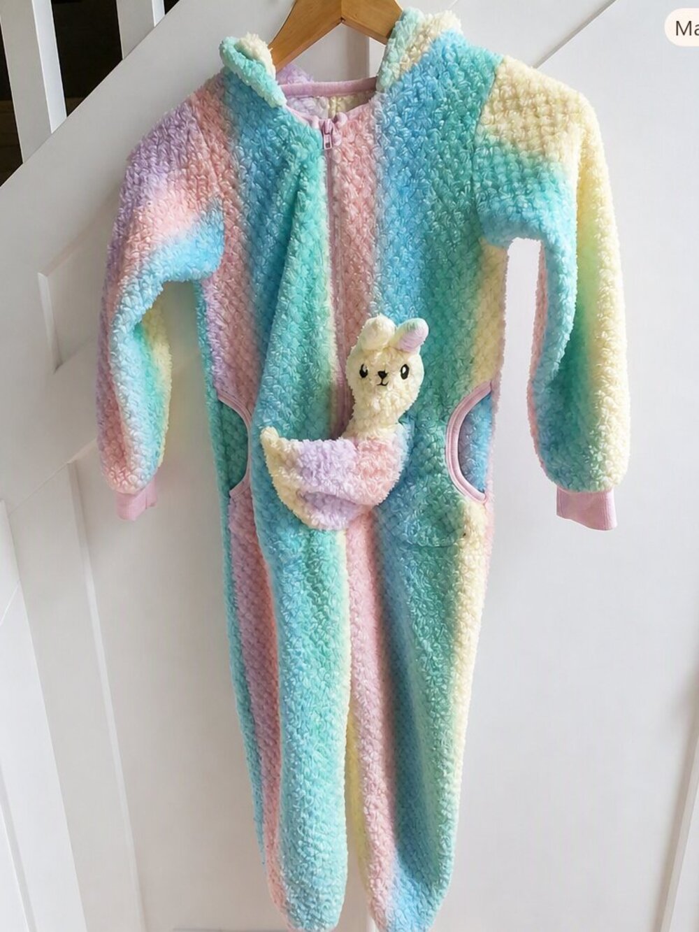 Rainbow Lamb Romper Loungewear with pocket rabbit friend